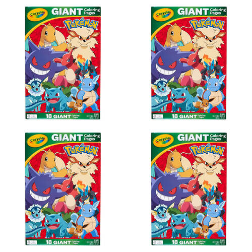 4PK Crayola Pokemon Giant Colouring Pages 30x47cm Kids 3y+