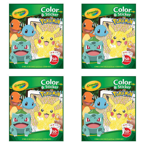 4PK Crayola Colour & Sticker Activity Book Pokemon Kids 3y+