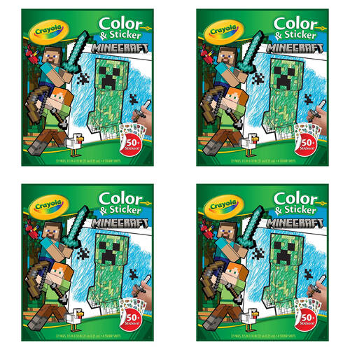 4PK Crayola Colour & Sticker Activity Book Minecraft Kids 3y+