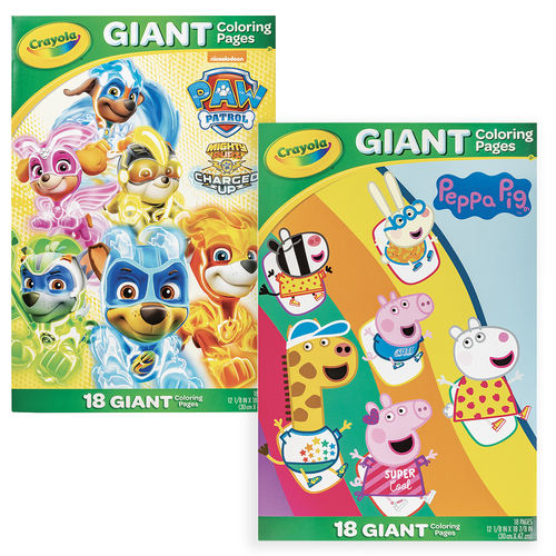 18pg Crayola Paw Patrol & 18pg Peppa Pig Giant Kids Colouring Pages Set 3+