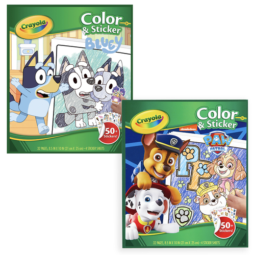 32pg Crayola Paw Patrol & 32pg Bluey Kids Colouring & Sticker Book Set 3+