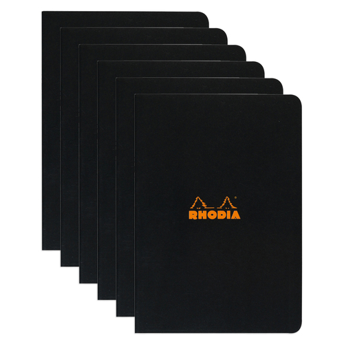 6PK Rhodia A5 Cahier Notebook Office Stationery Ruled - Black