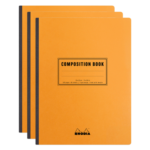3PK Rhodia B5 Composition Book Ruled w/ Margin - Orange