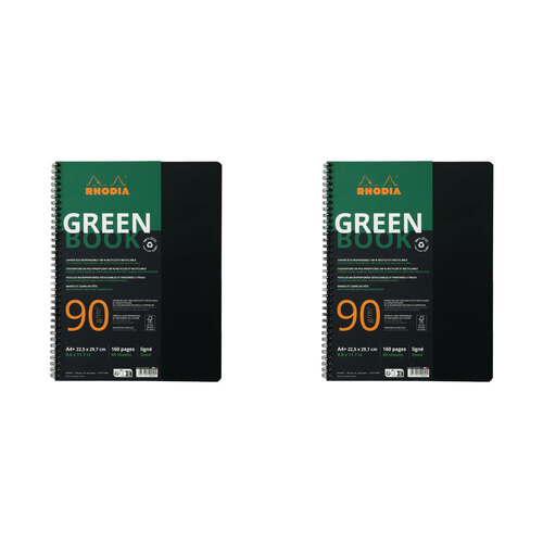 2PK Rhodia A4+ Rhodiactive GreenBook Wirebound Ruled - Black
