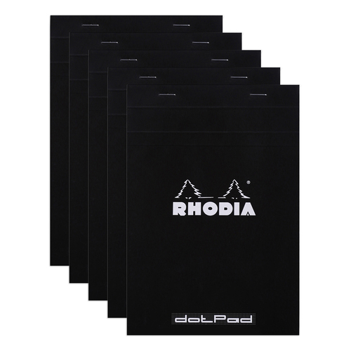 5PK Rhodia No.16 Top Stapled A5 Notepad Dot Grid - Black
