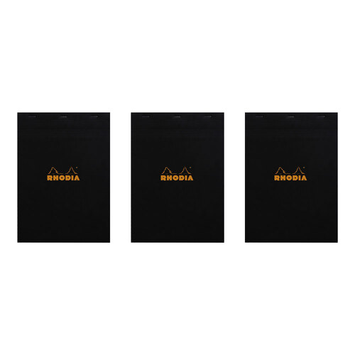 3PK Rhodia No.18 Top Stapled A4 Notepad 5x5 Grid - Black