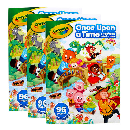 3PK Crayola 96-Page Fairytales Colouring Book w/ Stickers For Kids 3+
