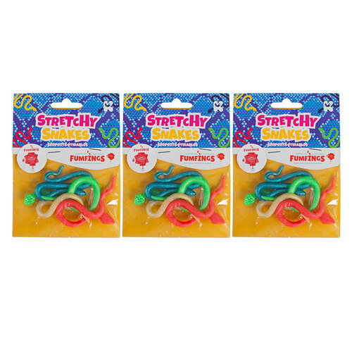 3PK Fumfings Animal Mini Stretchy Snakes 15cm