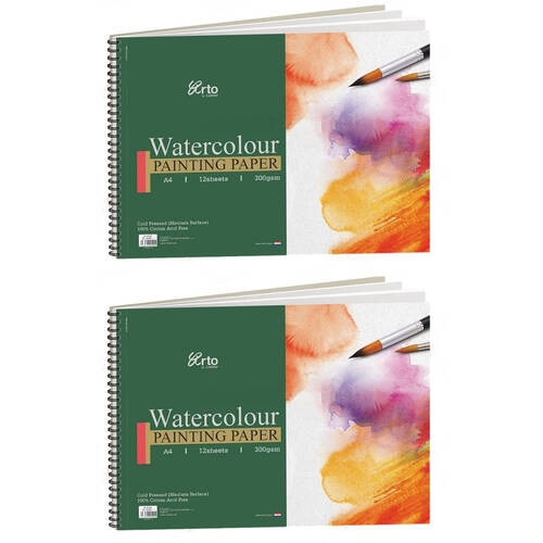 2PK Arto 100% Cotton Watercolour Spiral Cold Press Pad 12 Sheets 300gsm A3