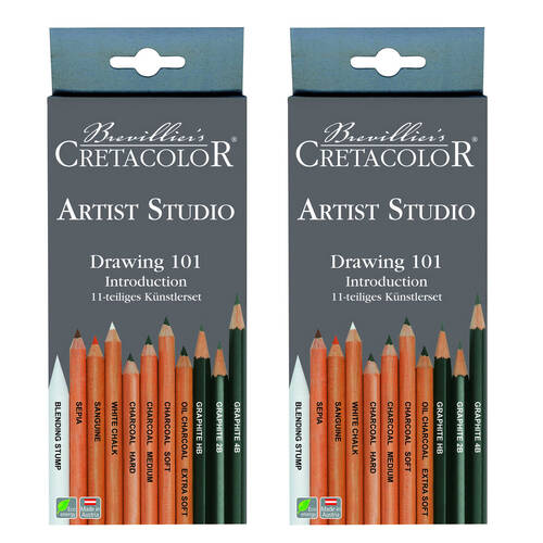 2PK Cretacolor Artist Studio Drawing Sketching 101 Set Graphite/Charcoal/Oil/Chalk