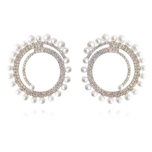 Culturesse Mirabella Catwalk 73mm Diamante Statement Earrings - Silver