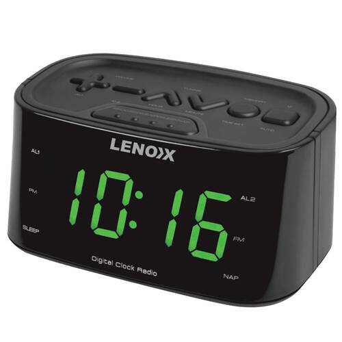 FM Radio Dual Alarm Clock w/ USB Port Charger - Black