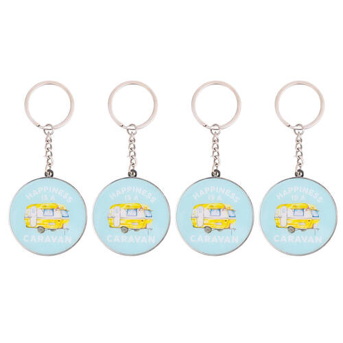 4PK Splosh Caravan Metal Happiness Keychain Keyring 4x4cm Key Holder Blue