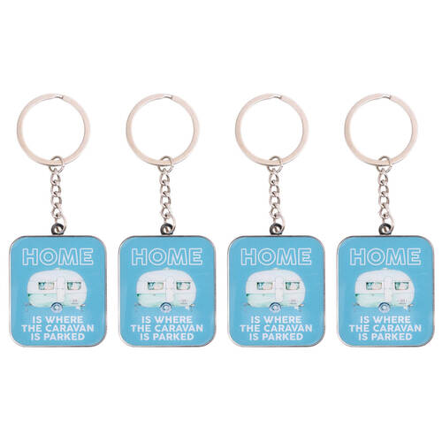 4PK Splosh Caravan Metal Home Hanging Keychain Keyring 4x4cm Key Holder Blue