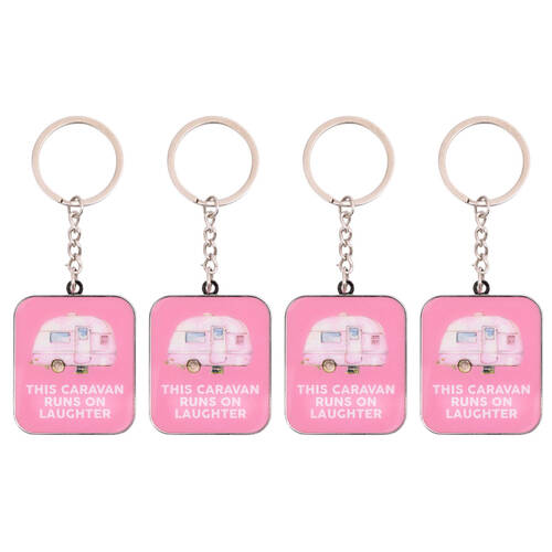 4PK Splosh Caravan Metal Laughter Keychain Keyring 4x4cm Key Holder Pink