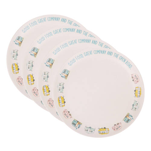 4PK Splosh Caravan Bamboo Melamine Dinner Plate 25cm Round Camping Dish White
