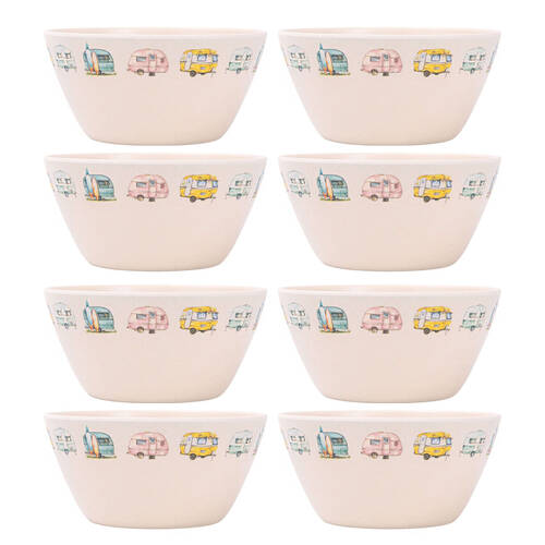 8PK Splosh Caravan Bamboo Melamine Soup Bowl 15cm Round Camping White