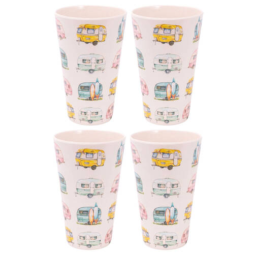 4PK Splosh Caravan Bamboo Melamine Water Drink Tumbler Cup 360ml/13cm White