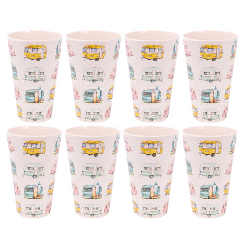 8PK Splosh Caravan Bamboo Melamine Water Drink Tumbler Cup 360ml/13cm White