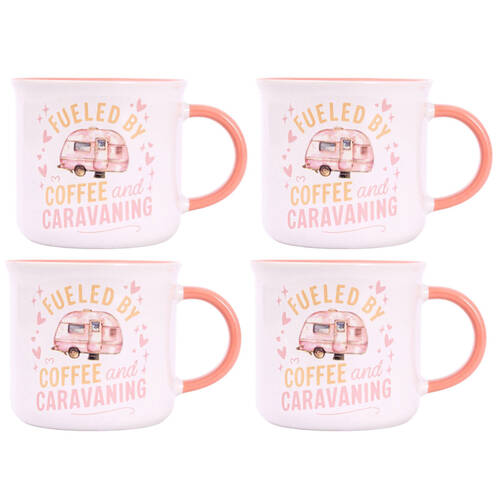 4PK Splosh Caravan Fuelled By Ceramic Coffee Mug 390ml/10cm Camping Cup Pink