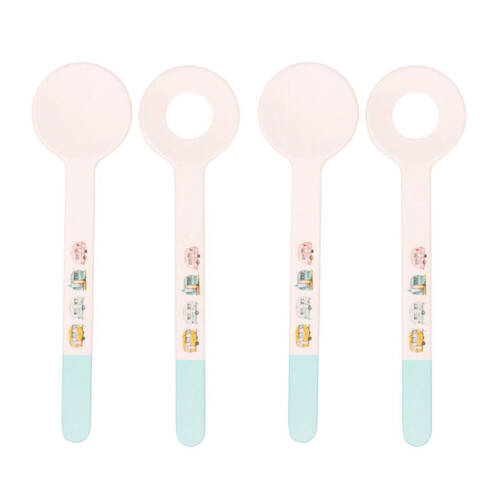 2PK Splosh Caravan Bamboo Melamine Salad Servers 28cm Spoon/Fork Set White