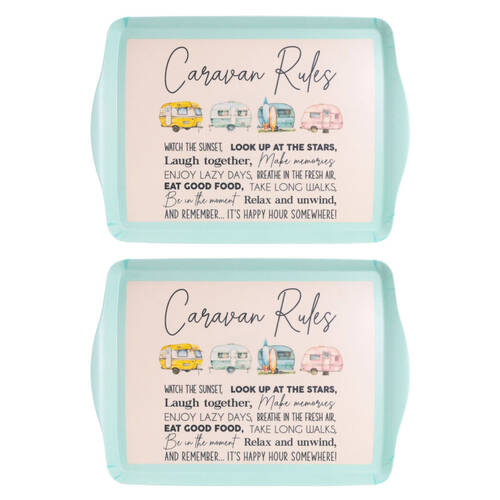 2PK Splosh Caravan Bamboo Melamine Camping Serving Tray 36x25cm Rectangle Blue