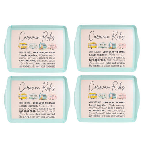 4PK Splosh Caravan Bamboo Melamine Camping Serving Tray 36x25cm Rectangle Blue