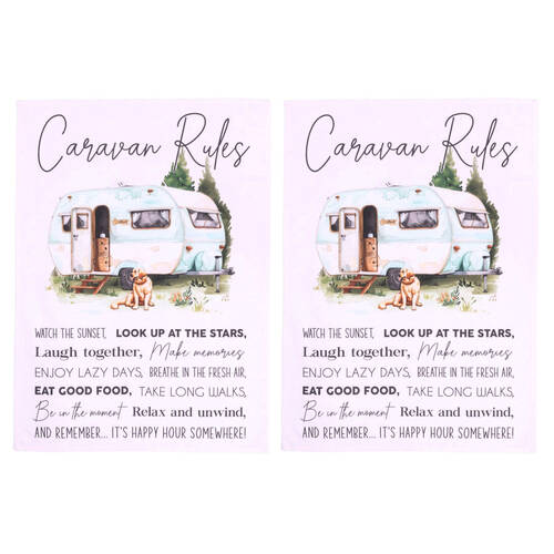 2PK Splosh Caravan Cotton Reusable Kitchen Tea Towel 69.5x50cm Absorbent Purple