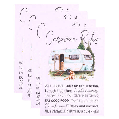 4PK Splosh Caravan Cotton Reusable Kitchen Tea Towel 69.5x50cm Absorbent Purple