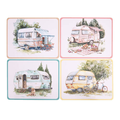 4pc Splosh Caravan Waterproof Placemat Set 34x26.5cm Cork Back Rectangle