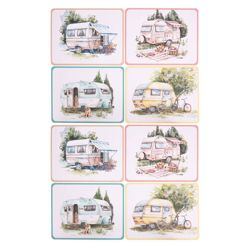 2x 4pc Splosh Caravan Waterproof Placemat Set 34x26.5cm Cork Back Rectangle