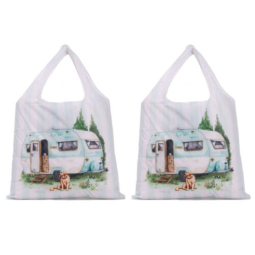 2PK Splosh Caravan Reusable Foldable Shopping Tote Bag 49x43cm Blue