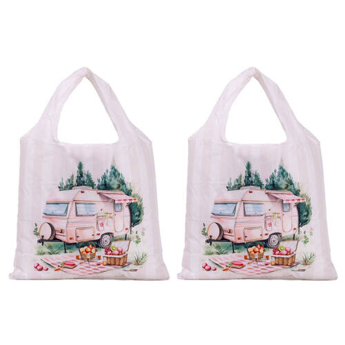 2PK Splosh Caravan Foldable Shopping Bag 49x43cm Portable/Reusable Tote Pink