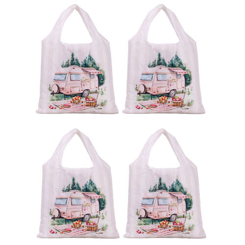 4x Splosh Caravan Foldable Shopping Bag 49x43cm Portable/Reusable Tote Pink