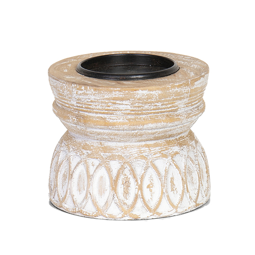 DWBH 14cm Carved Wood Candle Holder Stand Large - Natural/Black
