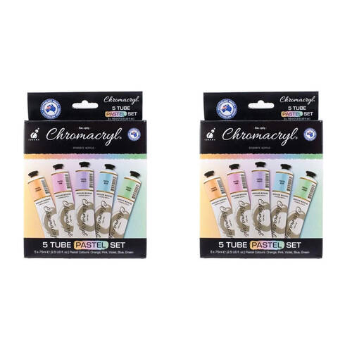 2x 5pc Chromacryl Student Fast Drying Water-Based Acrylic Pastel Colours Set 75ml