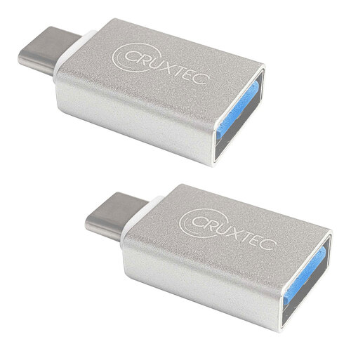 2PK Cruxtec USB-C Male to Type-A Female Aluminium Adapter - Silver