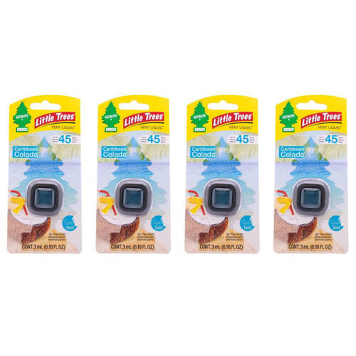 4PK Little Tree Car Vent Liquid Air Freshener w/Carribbean Colada Scent 45hr