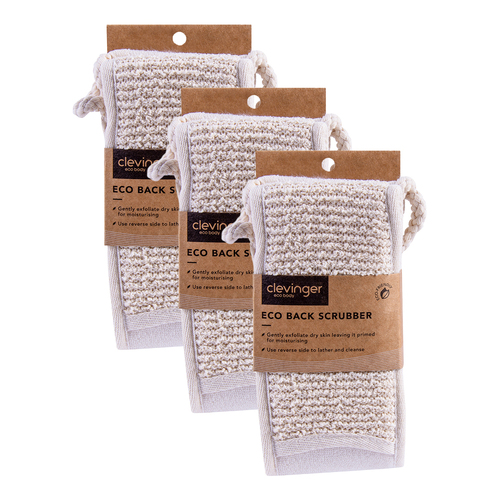 3PK Clevinger Eco Double Sided Cotton/Hemp & Sponge Back Scrubber 8.5x69cm