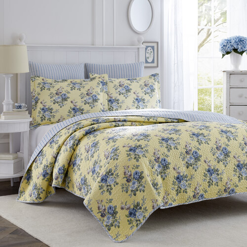 Laura Ashley Queen Linley Printed Coverlet Set Yellow