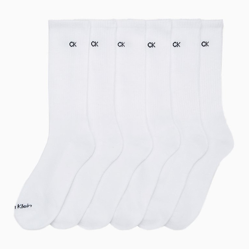 6PK Calvin Klein Men's One Size Basic Sport Athletic Crew Socks White