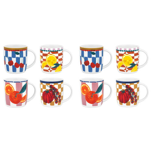 8pc Porto Valentina Porcelain Mugs Drinking Cup 300ml Assorted