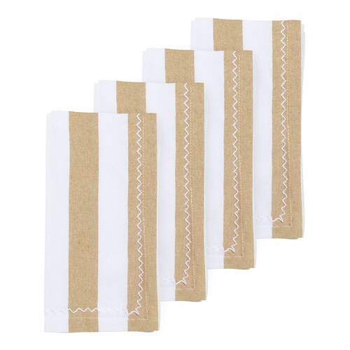 4pc Porto Lola Cotton Reusable Striped Napkins Serviettes 45x45cm Almond