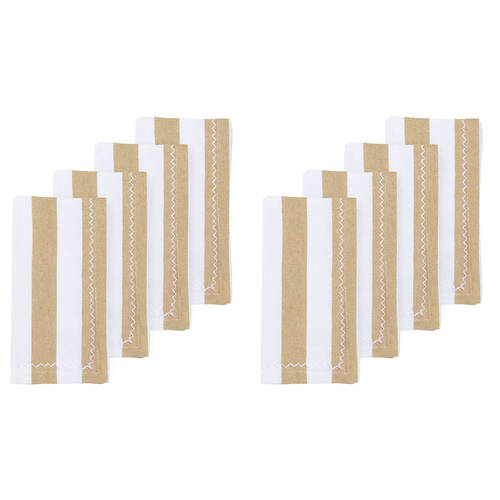 2x 4pc Porto Lola Cotton Reusable Striped Napkins Serviettes 45x45cm Almond