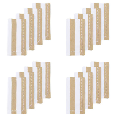 4x 4pc Porto Lola Cotton Reusable Striped Napkins Serviettes 45x45cm Almond