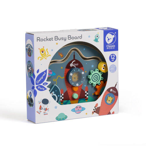 Classic World Children's Wooden Busy Board Space Rocket 12M+