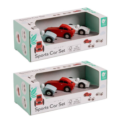 2PK Classic World Childrens Wooden Pretend Play Sports Car Set 18M+