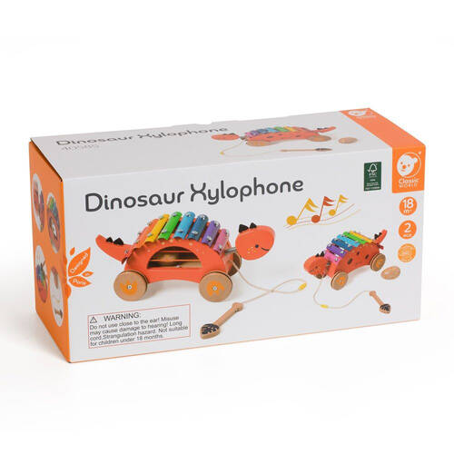 Classic World Pull Along Dinosaur Xylophone Wooden Play Toy 18M+
