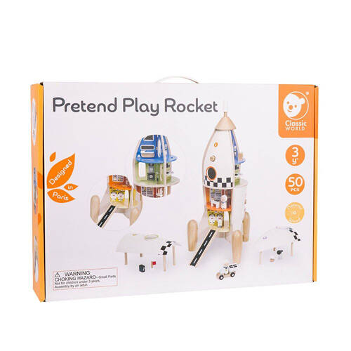 50pc Classic World Children's Wooden Pretend Play Space Rocketship 3Y+