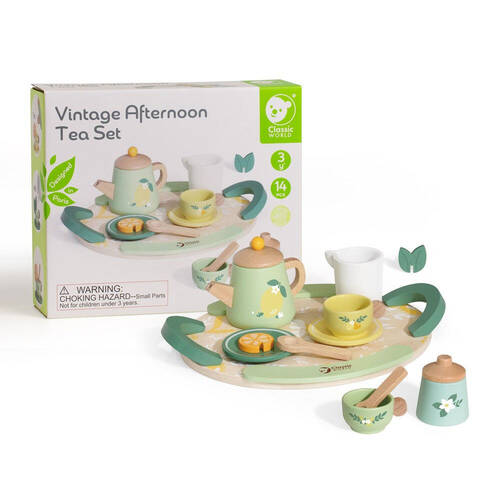 14pc Classic World Wooden Vintage Afternoon Tea Playset 3Y+ Green